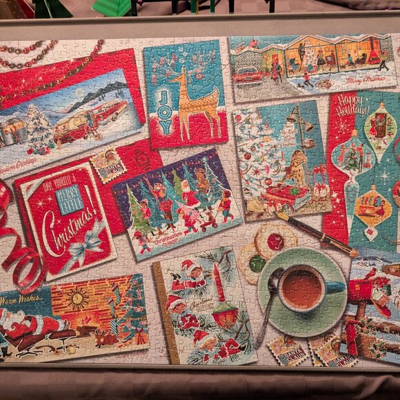 Cobble Hill 1000 piece puzzle Mid Mod Holiday Greetings - Picture 2 of 2